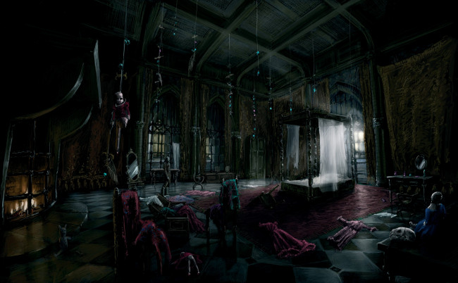 Обои картинки фото фэнтези, замки, готика, вещи, беспорядок, ложе, зал