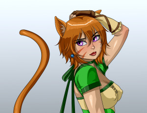 Картинка разное арты девушка взгляд фон ушки кошка