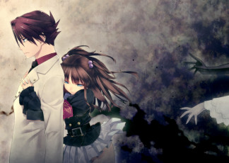 Картинка аниме umineko+no+naku+koro+ni парень девушка ushiromiya battler ange umineko no naku koro ni арт hirano katsuyuki когда плачут чайки объятия рука