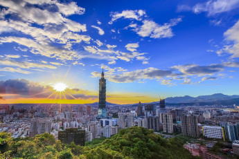 Картинка города -+панорамы солнце город небоскреб