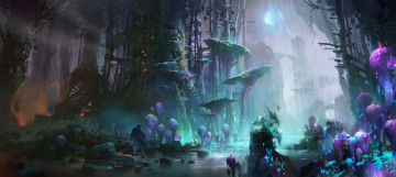 Картинка фэнтези пейзажи полнолуние мистика луна тьма лес арт деревья