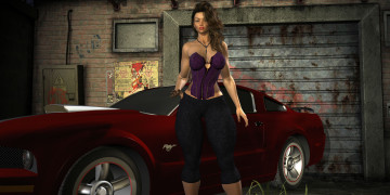 Картинка автомобили 3d+car&girl фон автомобиль взгляд девушка