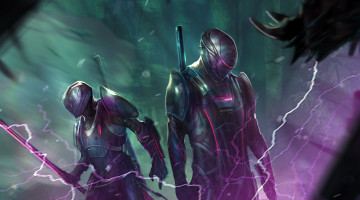 Картинка фэнтези роботы +киборги +механизмы арт шлем охотники воины охота фантастика меч