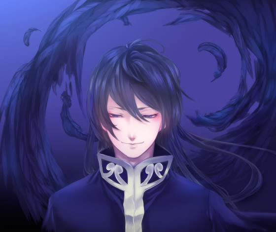 Обои картинки фото аниме, unknown,  другое, арт, перья, улыбка, мужчина