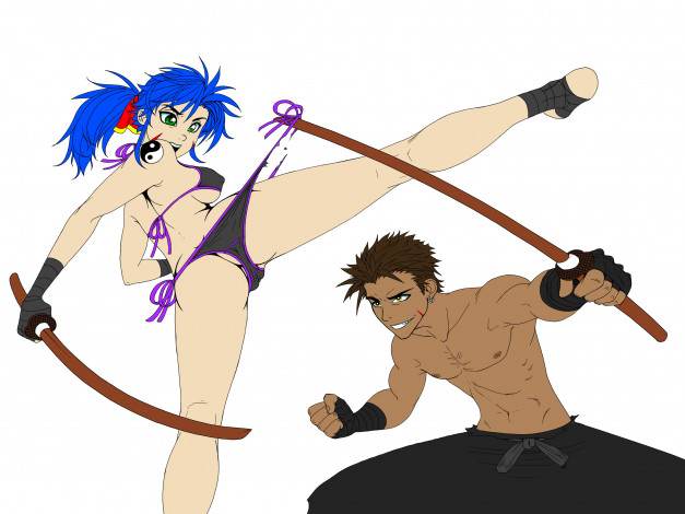 Обои картинки фото разное, арты, девушка, взгляд, фон, парень, оружие