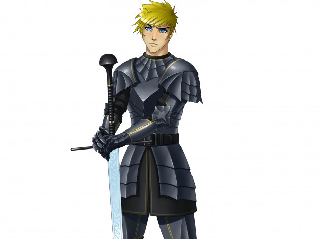 Обои картинки фото разное, арты, парень, взгляд, фон, меч