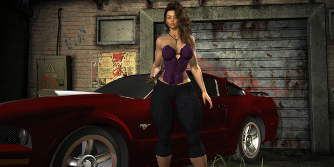 Обои картинки фото автомобили, 3d car&girl, фон, автомобиль, взгляд, девушка