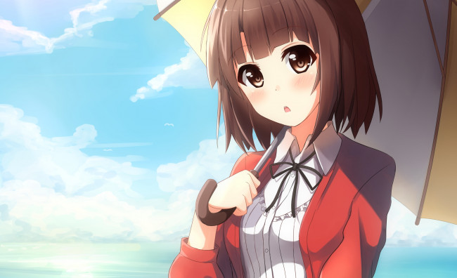 Обои картинки фото аниме, saenai heroine no sodatekata, saenai, heroine, no, sodatekata, шатенка, девушка, арт, katou, megumi, onamae, kun, зонт