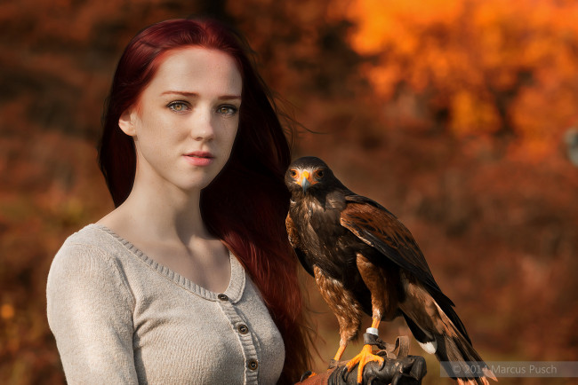 Обои картинки фото девушки, -unsort , лица,  портреты, девушка, взгляд, хищник, птица