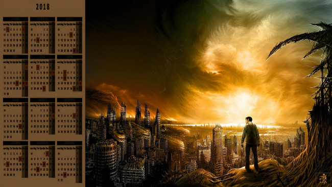 Обои картинки фото календари, фэнтези, город, человек
