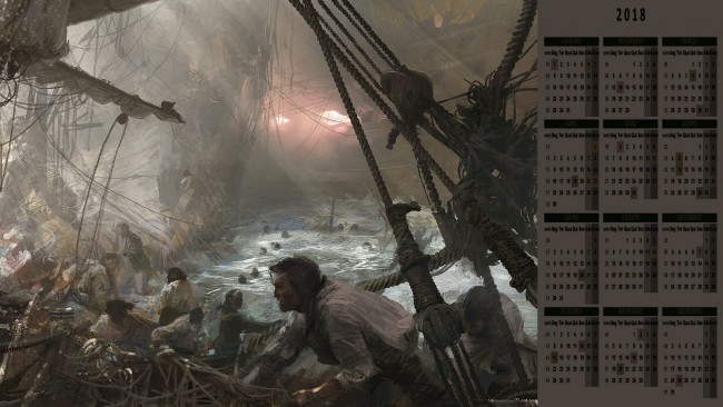 Обои картинки фото календари, фэнтези, люди, водоем