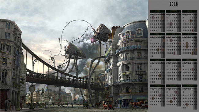 Обои картинки фото календари, фэнтези, здание, пришелец, город