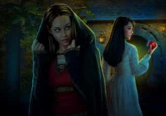 Картинка фэнтези фотоарт девушки фон плащ капюшон яблоко