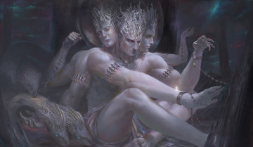 Картинка фэнтези существа божество фон руки