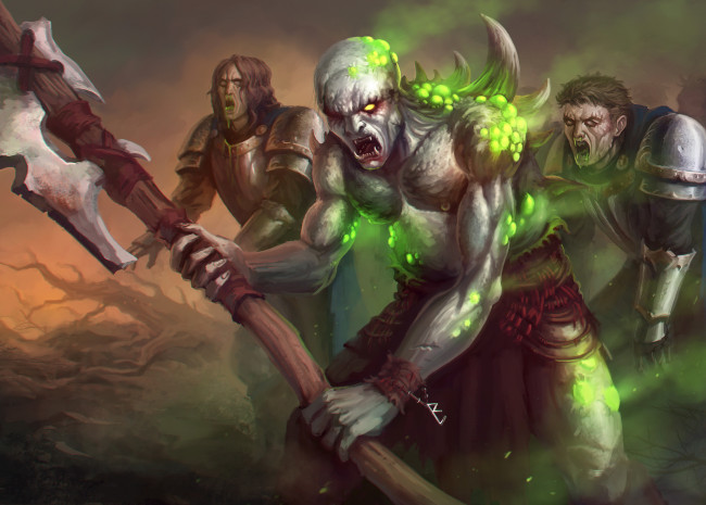 Обои картинки фото фэнтези, нежить, существа, фон, оскал, оружие