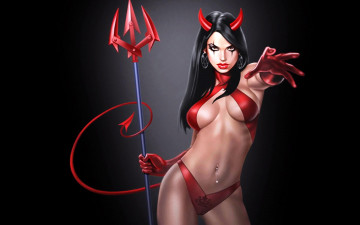 Картинка фэнтези демоны демонесса трезубец