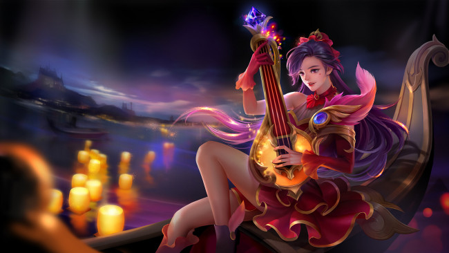 Обои картинки фото видео игры, heroes evolved, девушка, инструмент, лодка, свечи