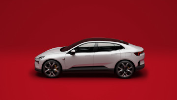 обоя polestar 4 , 2023, автомобили, polestar, polestar4, авто, года, красный, фон, профиль, задний, полный, привод, кроссовер, автошоу, шанхай, год