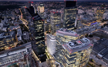 обоя города, варшава , польша, вечер, огни, панорама