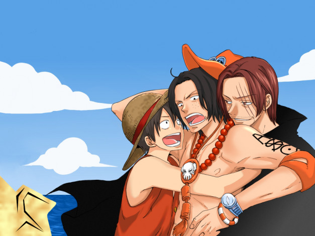 Обои картинки фото аниме, one, piece, monkey, d, luffy, portgas, ace, shanks