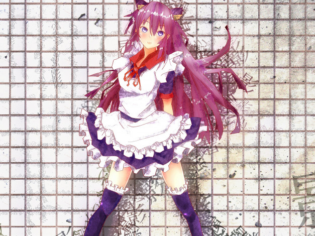 Обои картинки фото аниме, bakemonogatari, senjougahara hitagi, девушка, форма, ушки, горничная