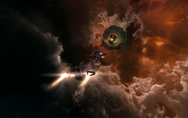 Обои картинки фото космос, арт, облака, корабль