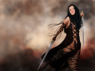 Картинка 3д+графика люди+ people девушка мечи взгляд