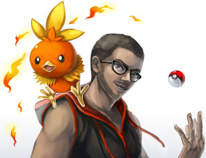 Картинка аниме pokemon покебол покемон очки арт парень взгляд