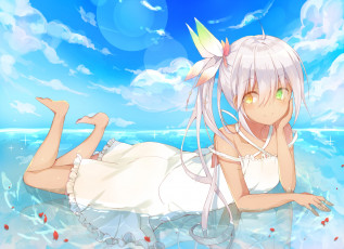 Картинка аниме unknown +другое небо девушка арт облака отражение вода akatsuki ryu