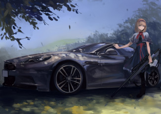 Картинка аниме touhou девушка винтовка оружие техника машина растения деревья небо природа alice margatroid terabyte rook777 лента бант