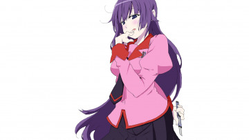 Картинка bakemonogatari аниме фон взгляд нож девушка инструменты форма senjougahara hitagi