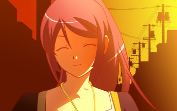 Картинка аниме bakemonogatari город кулон платье senjougahara hitagi рассвет фон взгляд девушка