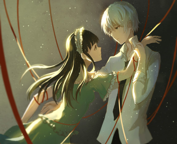 Обои картинки фото аниме, unknown,  другое, lan, jue, мужчина, девушка, арт, чепец, ленты