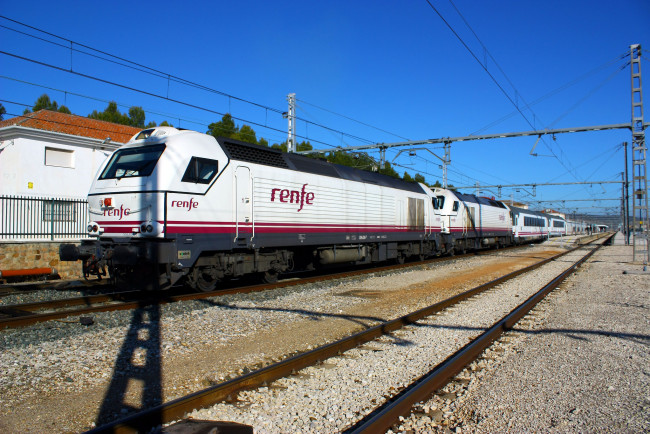 Обои картинки фото техника, поезда, состав, локомотив, рельсы, дорога, железная