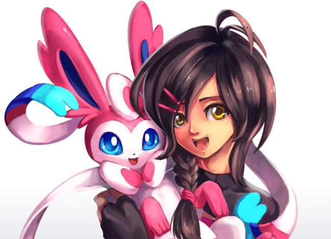 Обои картинки фото аниме, pokemon, покемон, девушка, арт