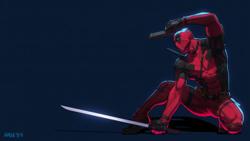 Картинка рисованное комиксы пистолет меч дэдпул