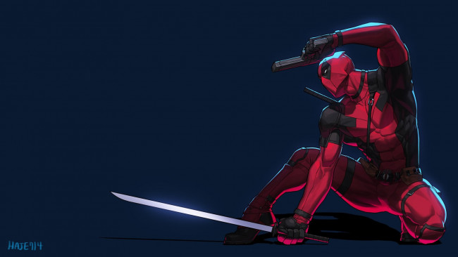 Обои картинки фото рисованное, комиксы, пистолет, меч, дэдпул