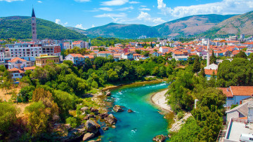 Картинка города мостар+ босния+и+герцеговина горы река панорама
