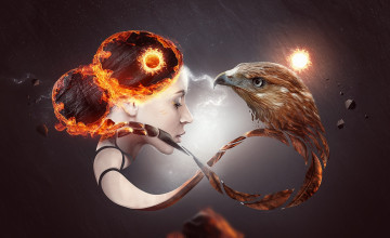 Картинка разное компьютерный+дизайн орел лицо девушка знак бесконечность