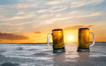Картинка еда напитки +пиво закат бокалы пиво пена