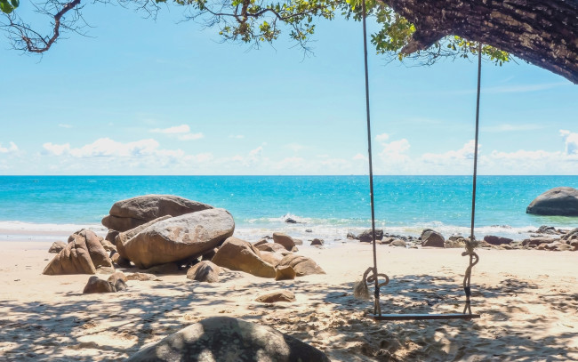 Обои картинки фото природа, побережье, wave, summer, лето, качели, волны, seascape, beach, пляж, sea, песок, море, sand