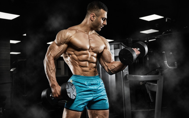 Обои картинки фото спорт, body building, фон, взгляд, мужчина