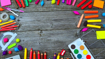 Картинка разное канцелярия +книги краски карандаши мелки