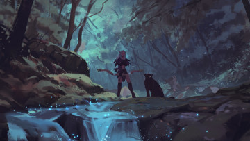 Картинка видео+игры world+of+warcraft эльф пантера лес лук ручей