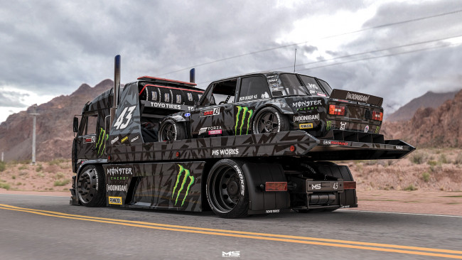 Обои картинки фото автомобили, виртуальный тюнинг, kamaz, tow, hoonitruck, and, lada