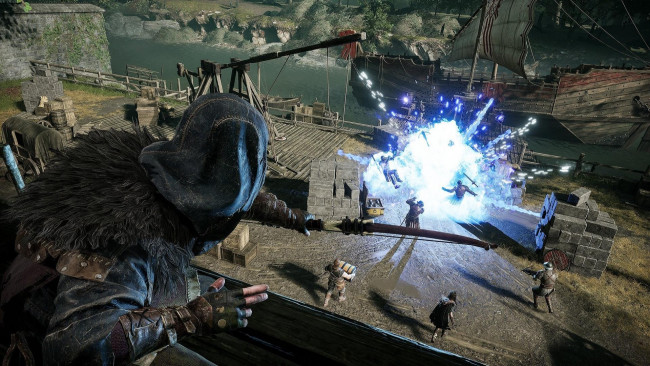 Обои картинки фото видео игры, hood,  outlaws & legends, лучник, взрыв, порт, корабль