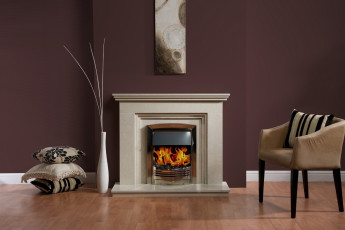 Картинка интерьер камины ваза кресло подушки огонь