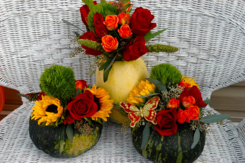 Картинка цветы букеты композиции тыквы букетики