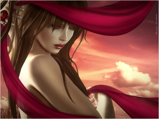 Обои картинки фото 3д, графика, people, люди, шляпа, брюнетка, девушка