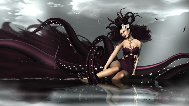 Обои картинки фото 3д, графика, people, люди, девушка, осьминог